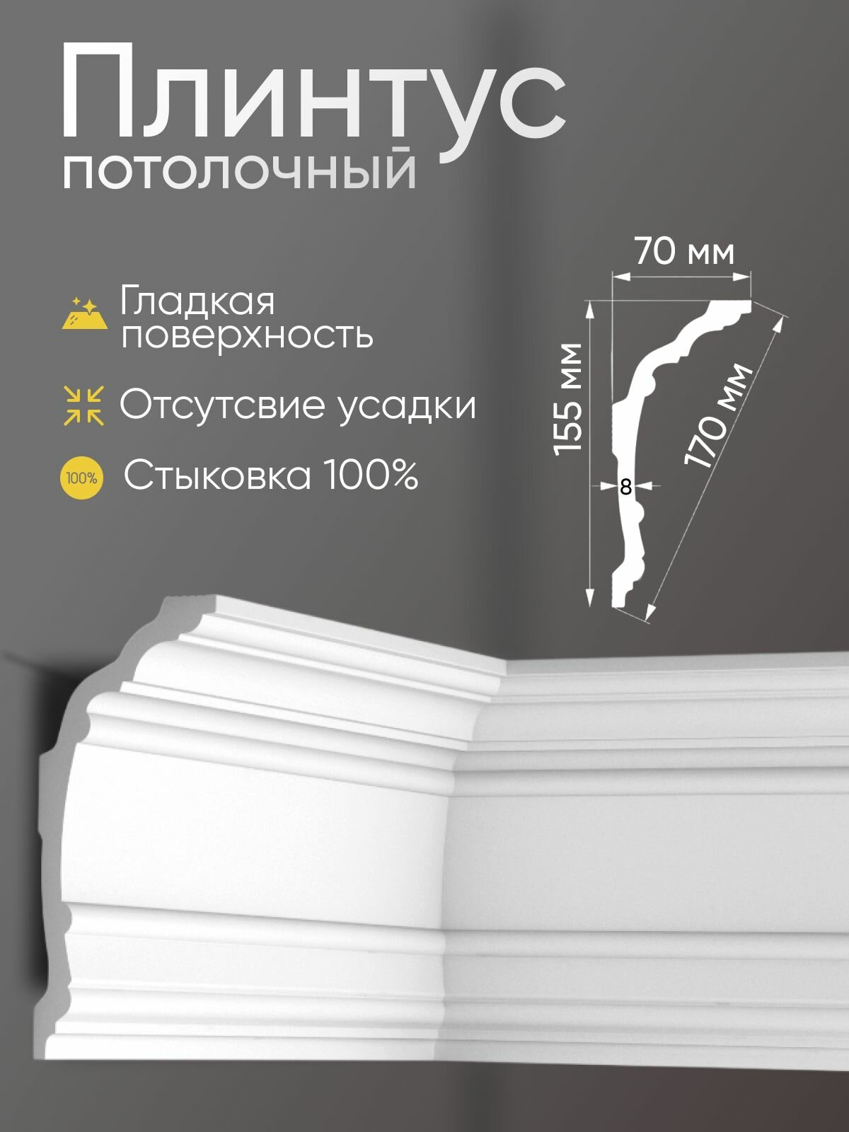 Плинтус потолочный 4 шт GLANZEPOL 200 см пенополистирол белый GPL8