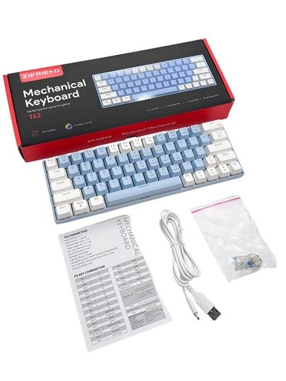Механическая клавиатура ZIFRIEND T62 с 63 клавишами, с эффектом радуги RGB
