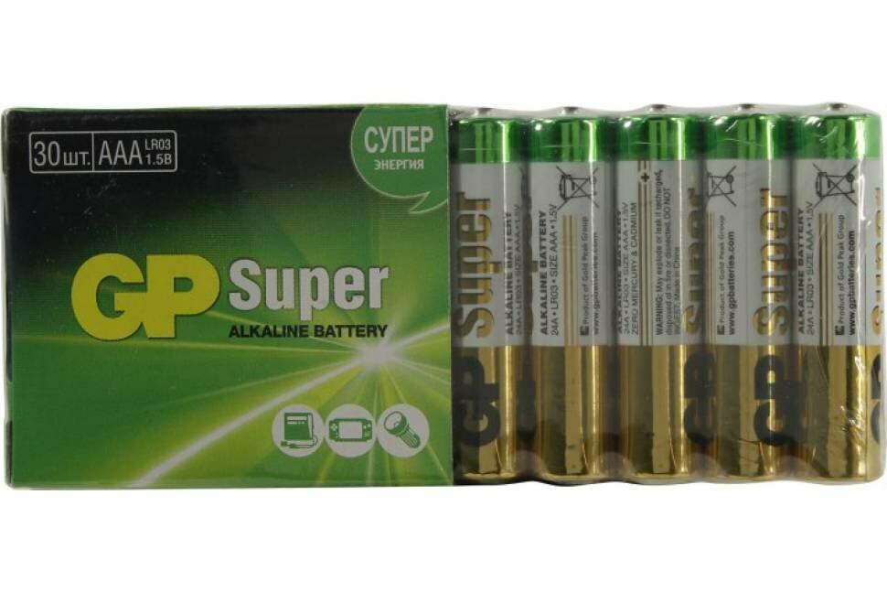 Алкалиновые батарейки GP ААA 30 шт Super Alkaline 24А 24A-2CRVS30