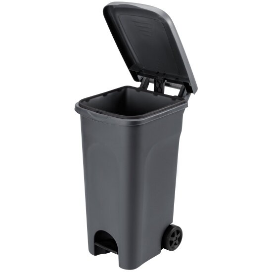 Бак для мусора EL Casa 628 80 л 51х40х81 см с педалью с откидной крышкой с ручкой на колесах графит (640547)