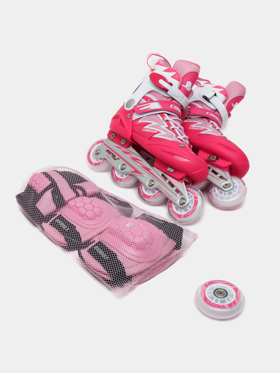 Регулируемые роликовые коньки Cougar, для детей, с защитой и запасным колесом