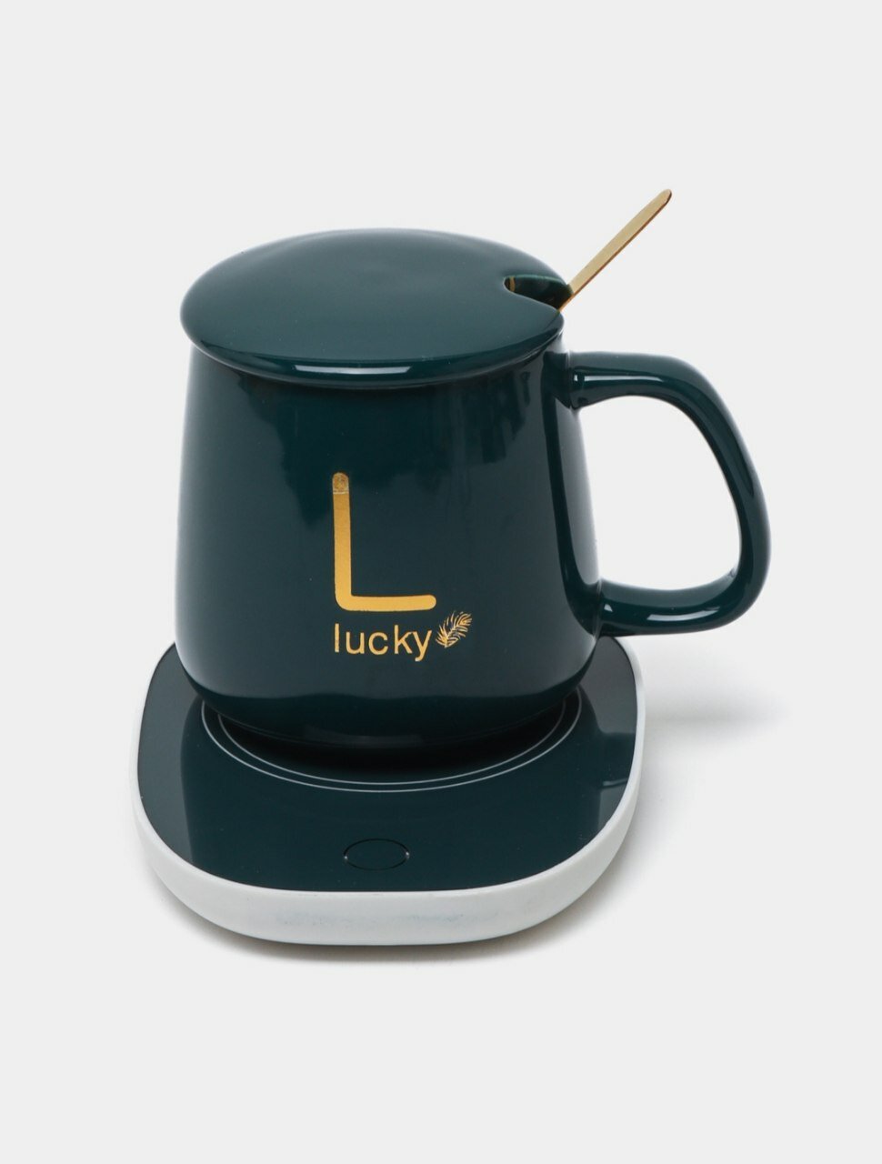 Керамическая кружка с крышкой, ложкой и подогревом, чашка для чая и кофе, в подарок.