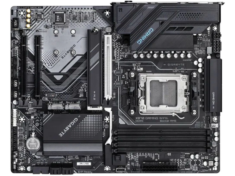 Материнская плата GIGABYTE X870 GAMING WIFI6, AM5, X870, 4*DDR5, 4*SATA, 3*M.2, 4*USB 3.2, 4*USB 2.0, 2*Type-C, 3*PCIx16, HDMI, ATX
