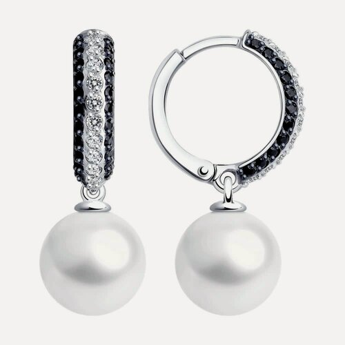 Изображение товара Серьги, белое золото, 585 проба, жемчуг, фианит