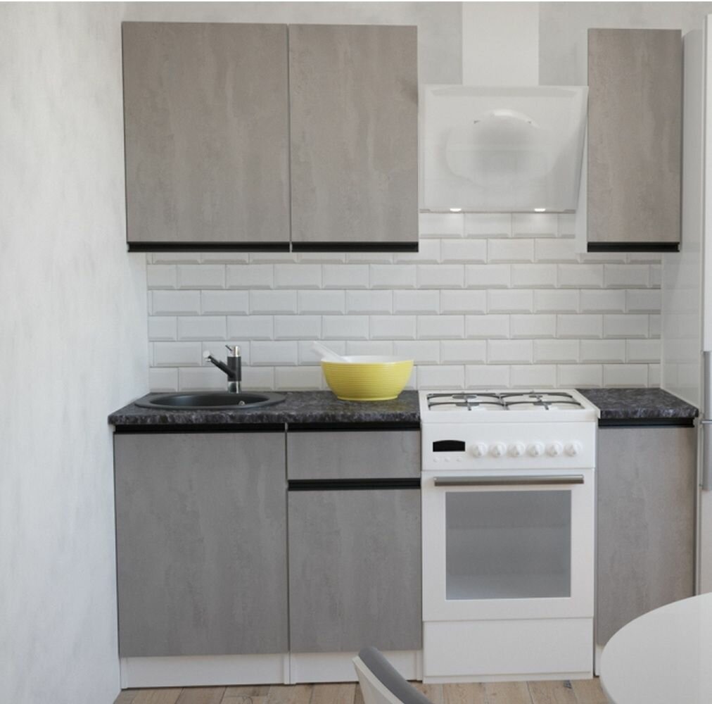 Кухонный гарнитур Сюита лайт 1200мм прямая ширина 120см цвет Бетон светлый/Бетон светлый/Кастилло темный с выдвижными ящиками, полками, врезной мойкой