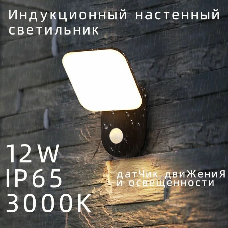 Светильник уличный с датчиком движения 12Вт, IP65, 4000K для дома, сада, дачи