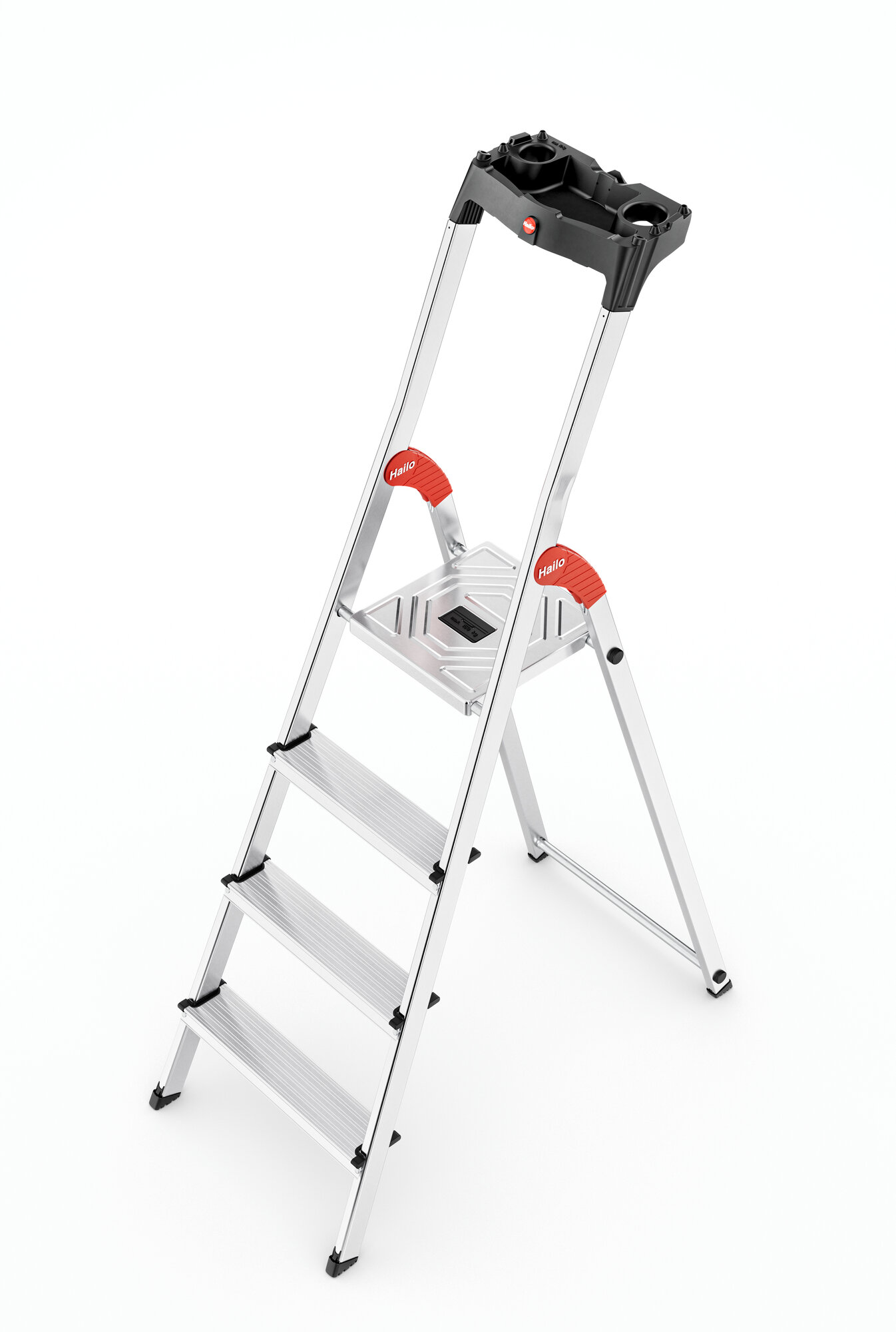 Стремянка алюминиевая L60 StandartLine, 4 ступени, с лотком для инструментов, Hailo — фото 1