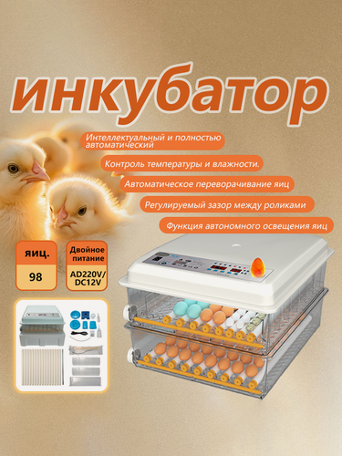 Изображение товара 100 яиц, автоматический интеллектуальный домашний инкубатор для яиц, контроль температуры и влажности, AC220V/12V