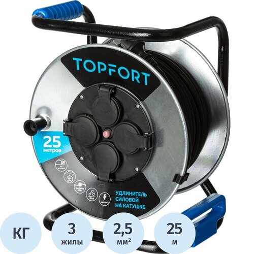 Удлинитель TOPFORT КГ 3x25 кв мм 25м 16А 4 гнезда сз сзагл IP44 10491₽