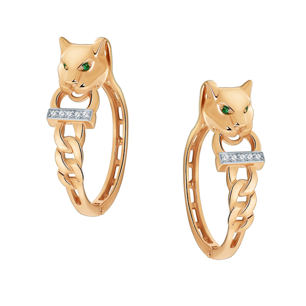 Серьги, красное золото, 585 проба, фианит