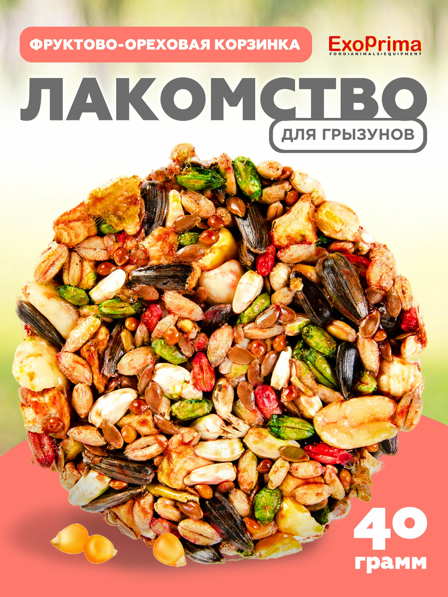 EXOPRIMA То что надо! Лакомство для грызунов "Корзинка фруктово-ореховая", 40г