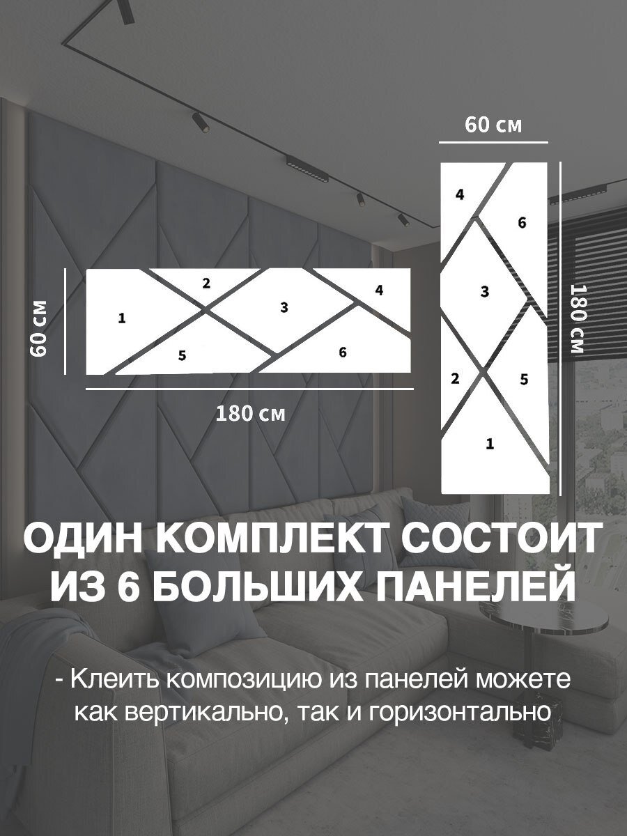 Мягкая стеновая панель, изголовье для кровати 180x60 см, цвет графит — фото 1