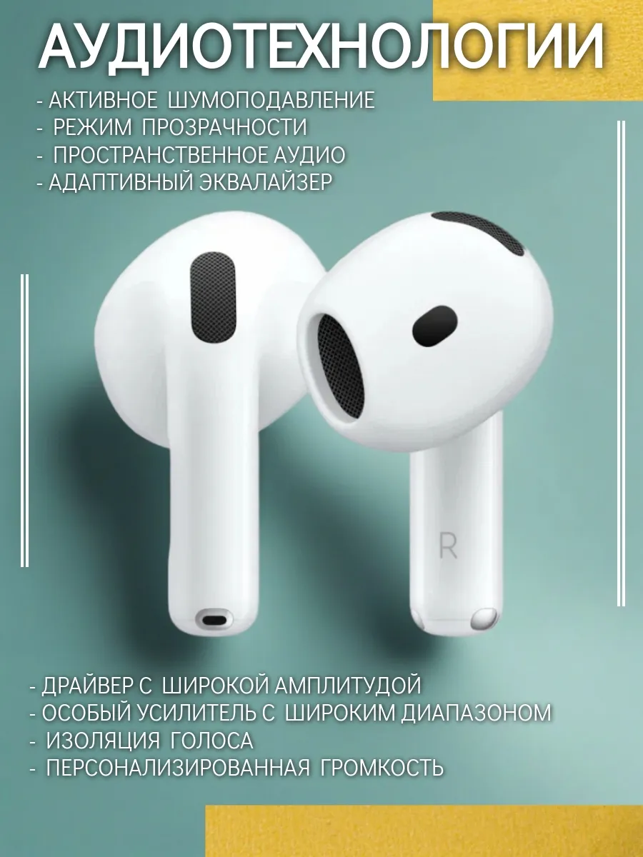 Наушники Apple AirPods 4, беспроводные, влагозащищенные, белый — фото 1