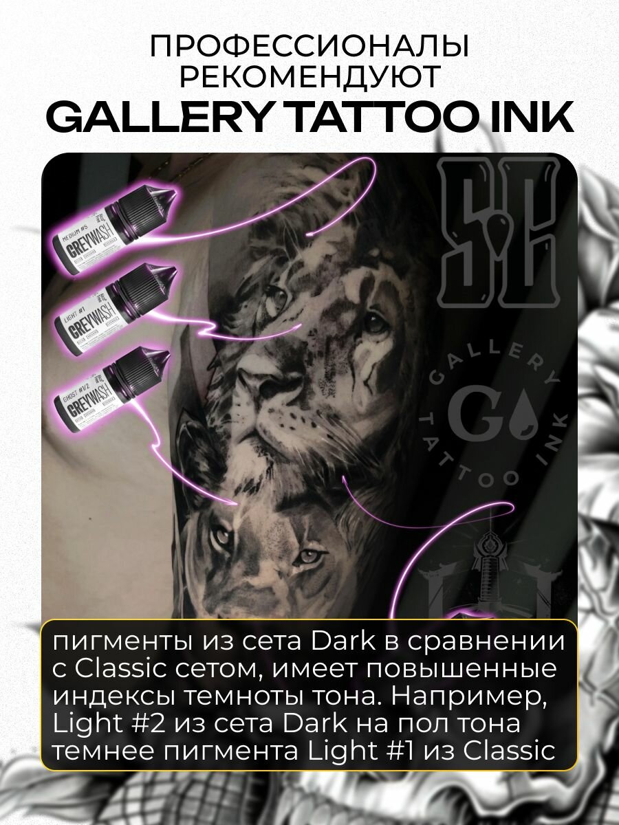 GALLERY TATTOO INK, Сет Classic Set Greywash Краска для татуировки, пигмент для тату, грейвош - 100 мл - 5 шт — фото 1