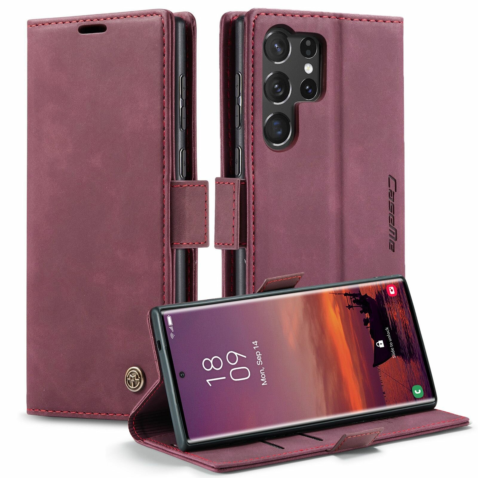 Чехол-книжка CaseMe Matte Samsung Galaxy S25 Ultra бордовый