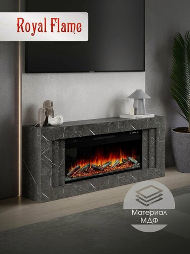 Изображение товара Камин электрический напольный Royal Flame модель Line с очагом Vision 42 LOG, в эксклюзивном цвете Stone Touch (натуральный серый мрамор), дрова, пульт ДУ, обогрев 1.5 кВт