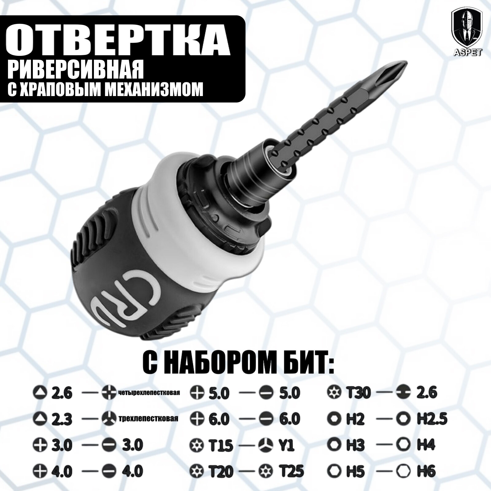 Отвертка реверсивная с набором бит