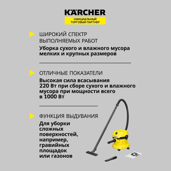 Пылесос Karcher WD 2 Plus V-12/4/18 хозяйственный — фото 1