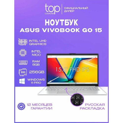 Ноутбук ASUS Vivobook Go 15 E1504GA 156FHDProcessor N1008GbSSD256GbWin11proсеребристый 38470₽