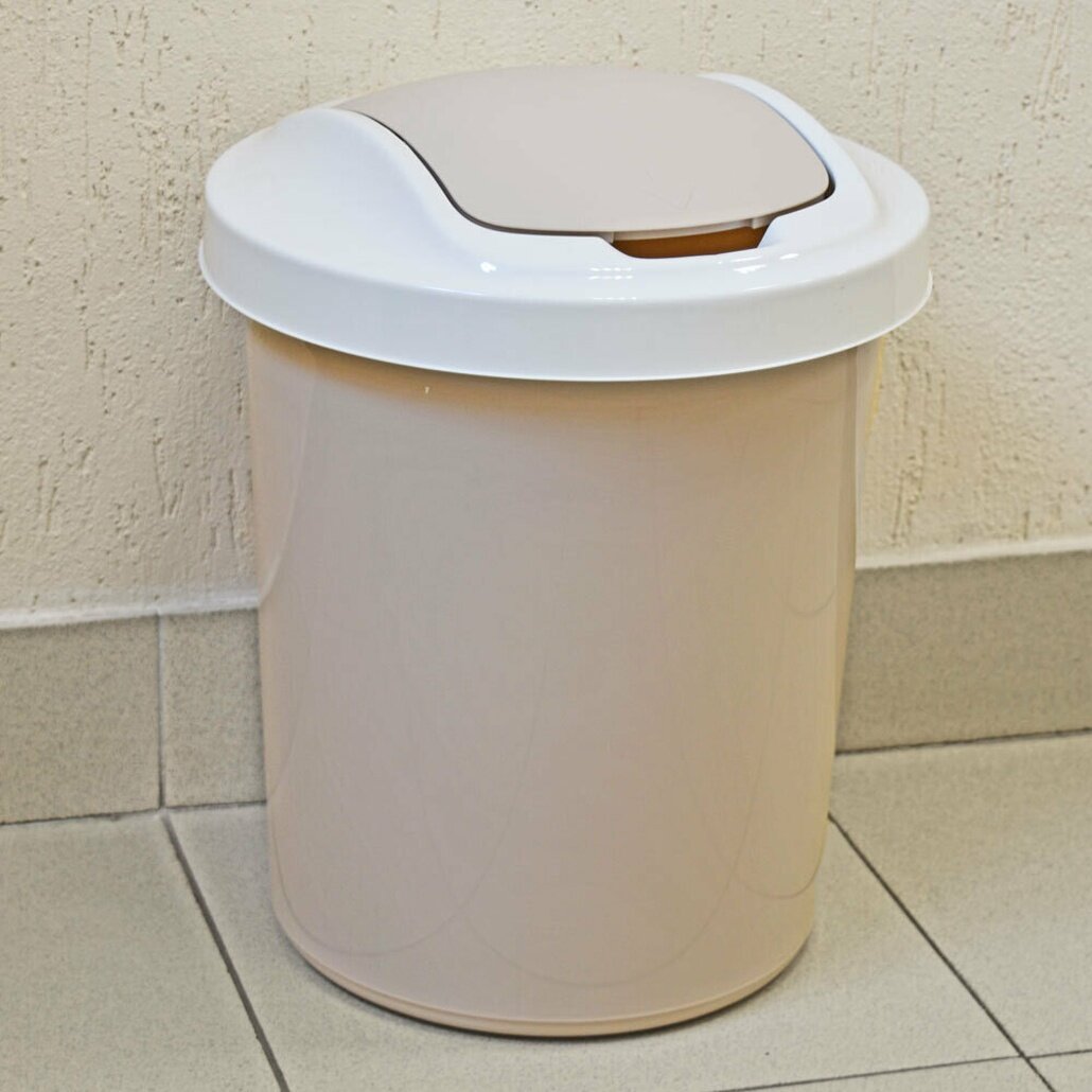 Контейнер для мусора 16л 'Palm' бежевый круглый с крышкой-клапаном