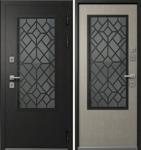 Изображение товара Дверь входная металлическая с терморазрывом Эталон Термо-СП30 Черный букле-Астана эш уайт 860 левая