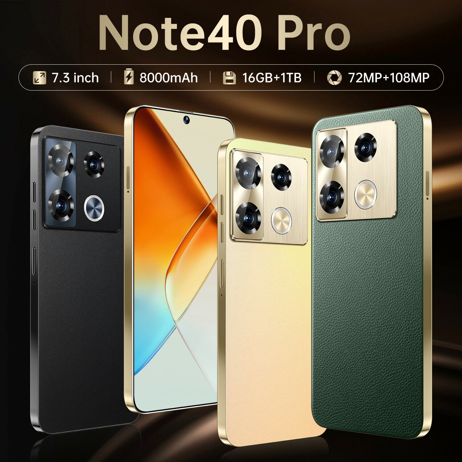 Мобильный телефон Note40 Pro, экран 7.3", память 16 Гб + 1Тб, золотой