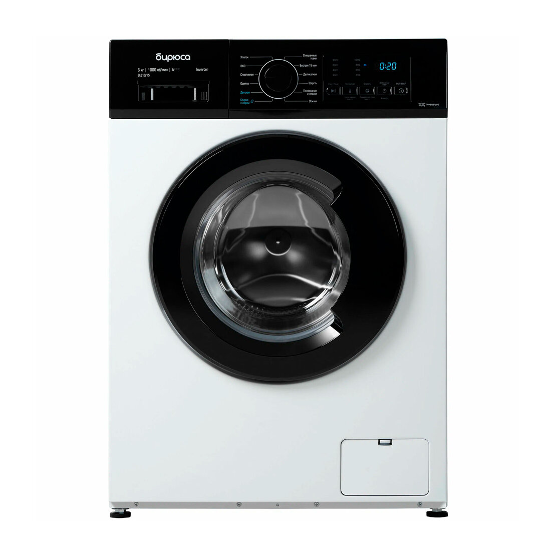 Стиральная машина Бирюса WM-SL610/15, инверторная, 12 программ, 1000 об/мин, бело-черный