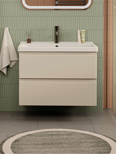 Изображение товара Тумба подвесная SanStar Riana 80 с раковиной Фест 80 (комплект) для ванной комнаты, cappuccino