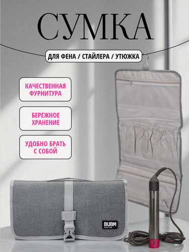 Изображение товара Сумка-чехол BUBM для фена, плойки, стайлера, косметики (серая, складная)