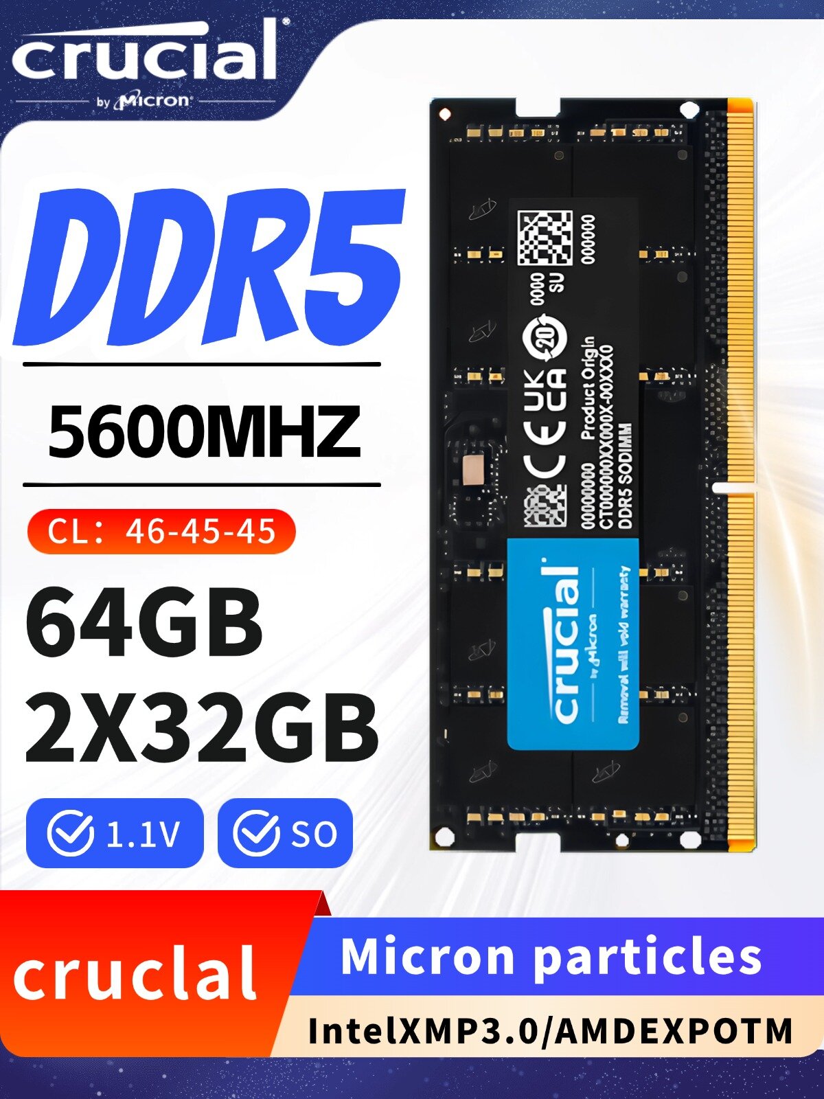 Crucial Оперативная память ноутбука 5600mhz 2*32GB,64GB (yrd)