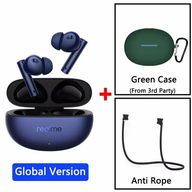 Глобальная версия Realme Buds Air 5 TWS наушники 50 дБ с активным шумоподавлением беспроводные наушники 38 часов автономной работы Bluetooth5.3, White GL n Green