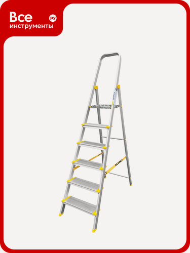 Изображение товара Алюминиевая профессиональная с анодированным покрытием стремянка Алюмет с широкими ступенями 6 ступеней. Серия АS706