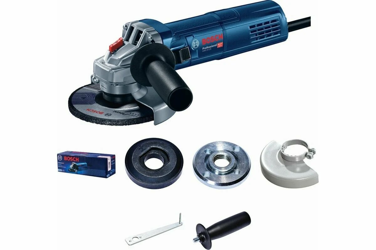 УШМ Bosch GWS 9-125, с дополнительной рукояткой, защитный кожух, 11000 об/мин, 900 Вт