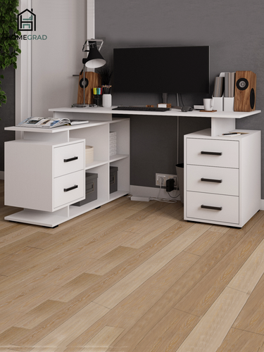Изображение товара Стол компьютерный HomeGrad КМУ-3, угловой, белый, с полкамии ящиками, ЛДСП
