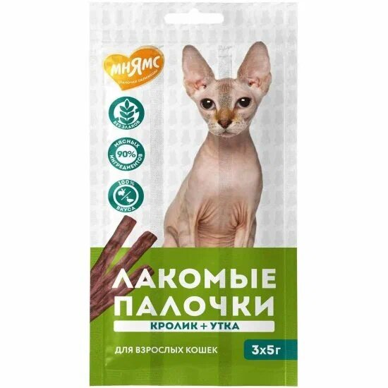 Картинки Мнямс Лакомство для кошек лакомые палочки (утка/кролик), 3 шт*5 г, 1 уп