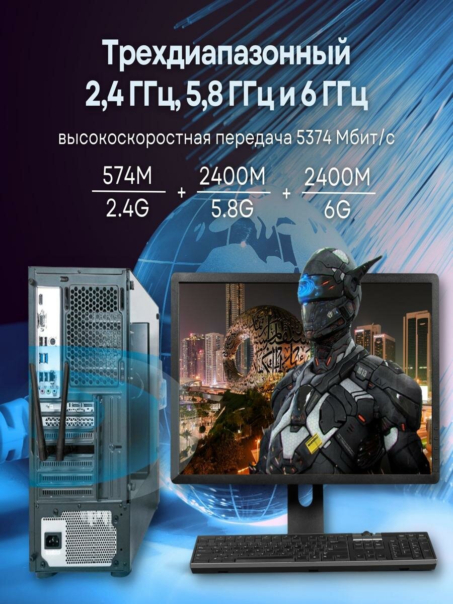 Сетевой адаптер Intel AX210NGW Wi-Fi 6E + Bluetooth 5.3 для ПК, PCI-E разъем, 2 внешние антенны — фото 1