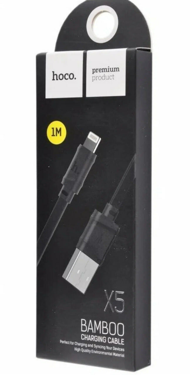 Кабель USB HOCO "Bambo", для iPhone, iPad, iPod, 1м, 2,4A, чёрный — фото 1