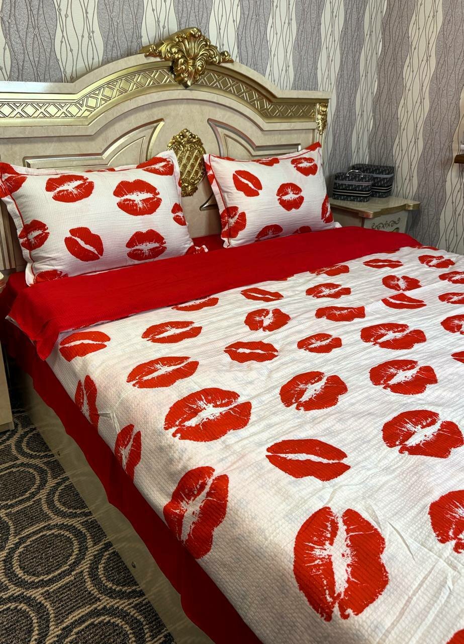 Постельное белье Savdo belgisi Yo'q "Эмен Бранд", муслин, красное, черное, 2 спальный, комплект