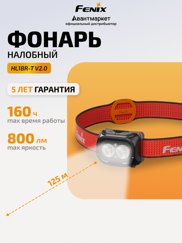 Изображение товара Налобный фонарь Fenix HL18R-T V2.0 черный с красным ремешком