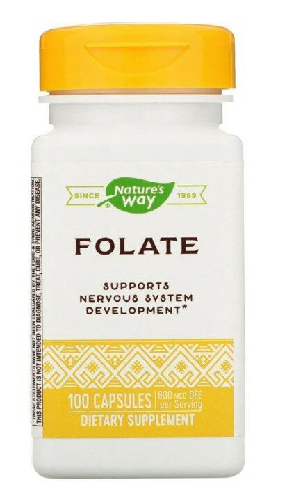 Фолат Nature's Way, капсулы, 100 шт, для поддержки метаболизма и нервной системы