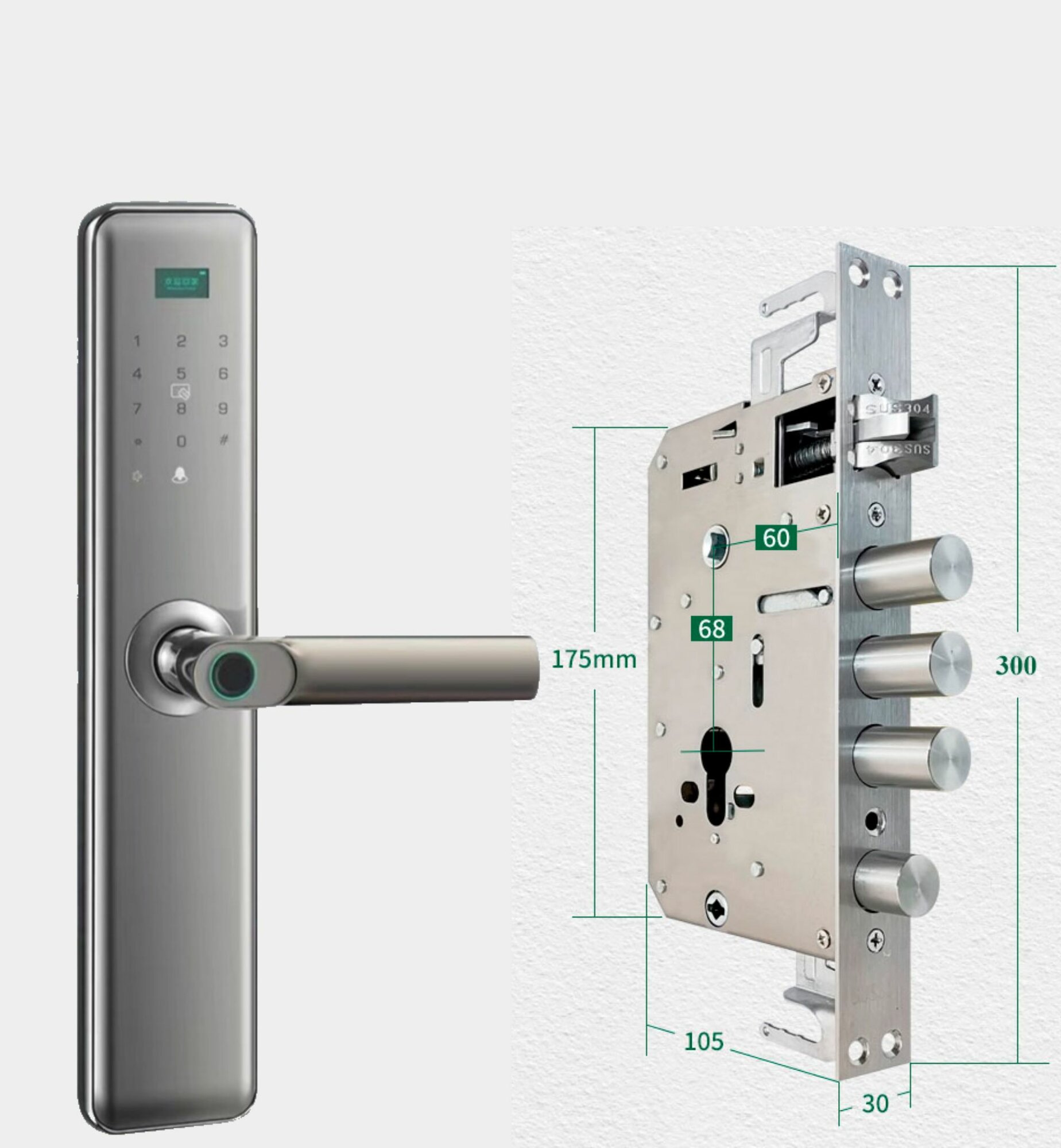 Электронный замок с отпечатком пальца XTD K1 в комплекте врезной замок 30x300