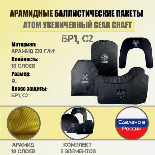 Изображение товара Бронепакет Wzor-Armor для бронежилета Gear Craft Атом увеличенный, арамид, 18 слоев, размер XL, 5 элементов
