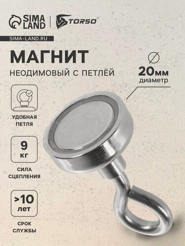 Изображение товара Магнит неодимовый с петлёй для авто, диаметр 20 мм, сцепление 9 кг