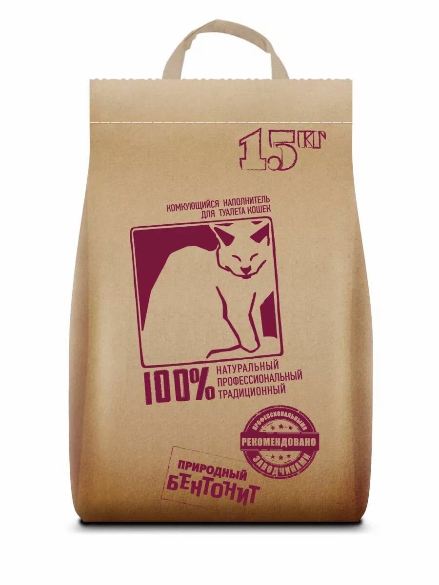 Наполнитель 100% Bentonite для кошек, комкующийся, 15 кг