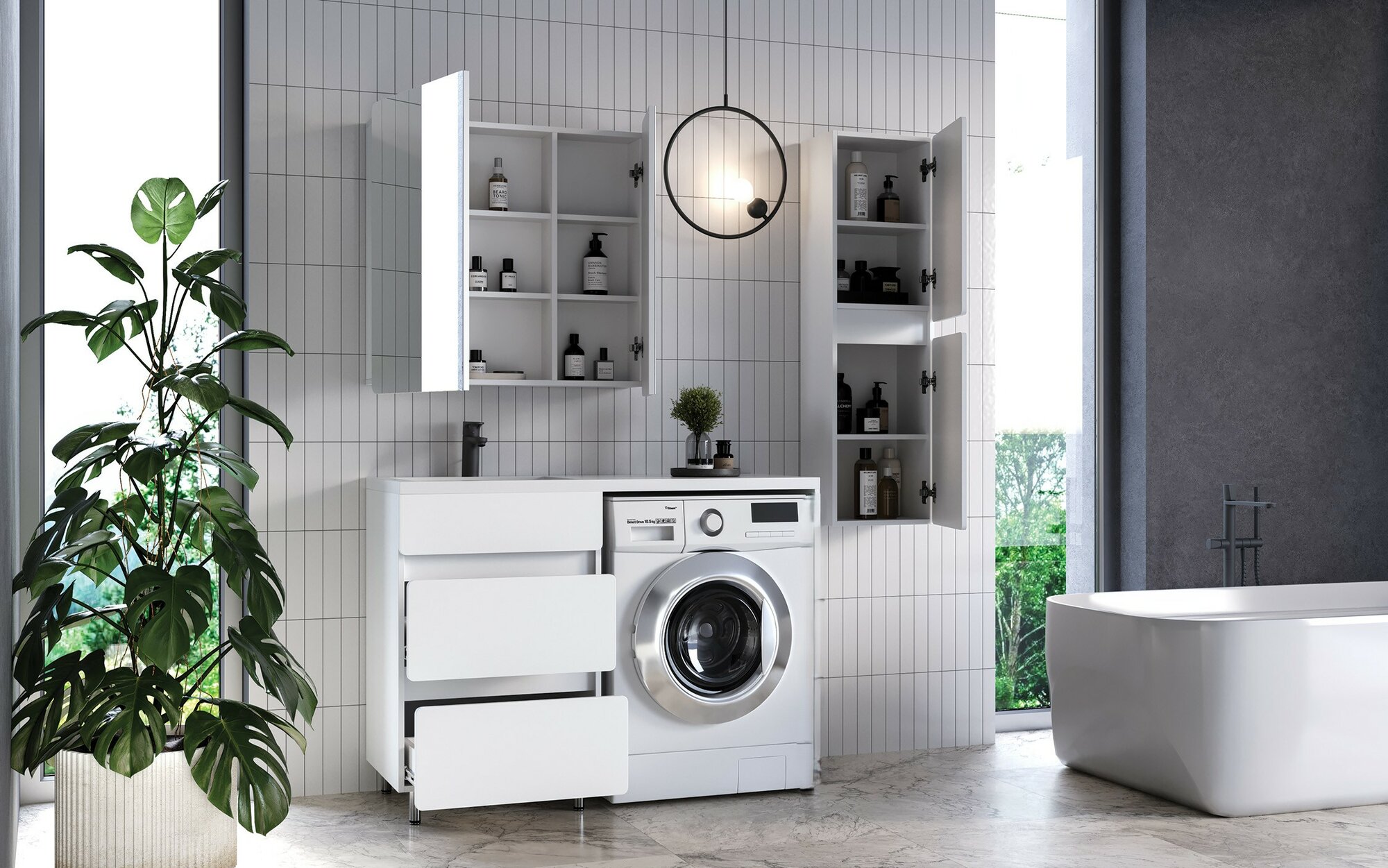 Тумба с раковиной на опорах под стиральную машину Марсал 110 Левая — фото 1