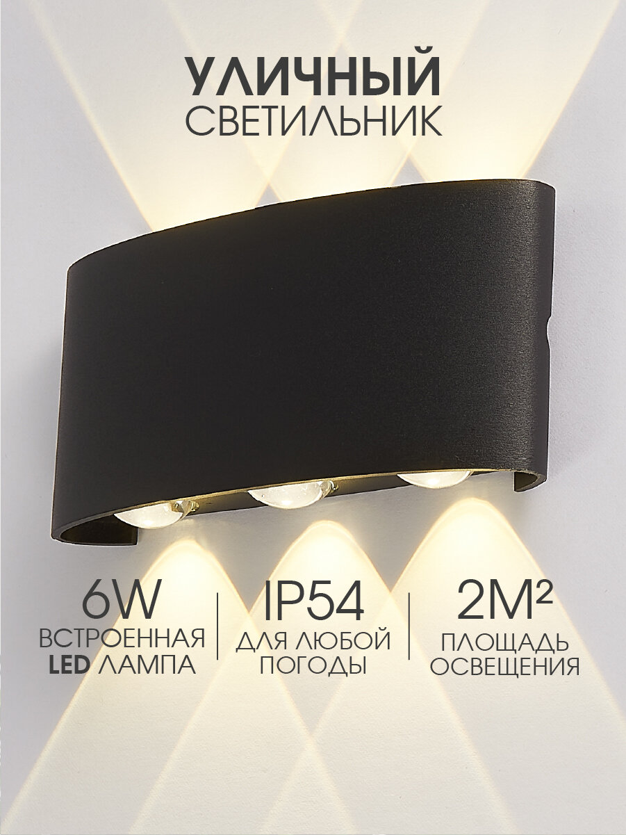 Светильник уличный настенный ST Luce SL089.401.06 Черный кварцевый, цоколь LED 6*1W, 4000K, защита IP54