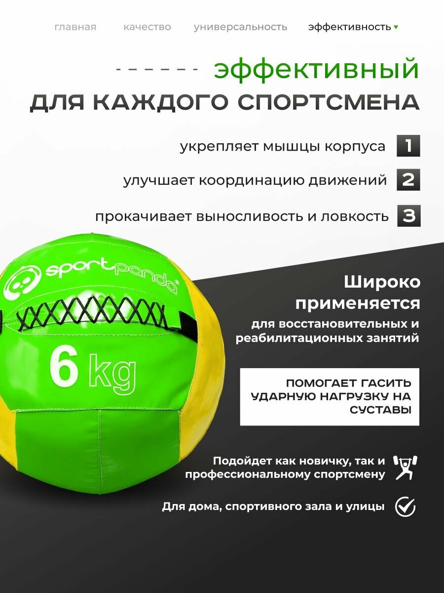 Медбол SportPanda, ПВХ, диаметр 38 см, 6 кг, армированные швы — фото 1