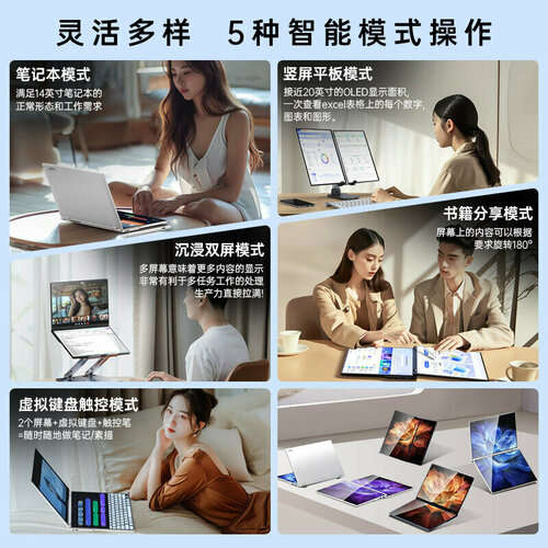 Dere (dere) 2025 New Design Creative Dual Touch Screen High Performance Laptop Student AI Learning Business Office Design Stock Trading Entertainment Portable Ultrabook 12G/256G