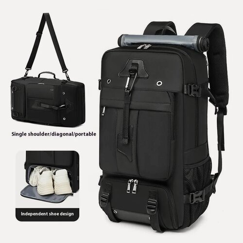 Изображение товара Дорожная сумка большой емкости 55 л для мужчин, 15,6-дюймовый чемодан для ноутбука, рюкзак, многофункциональный водонепроницаемый рюкзак, уличные сумки для кемпинга, Черный, Унисекс