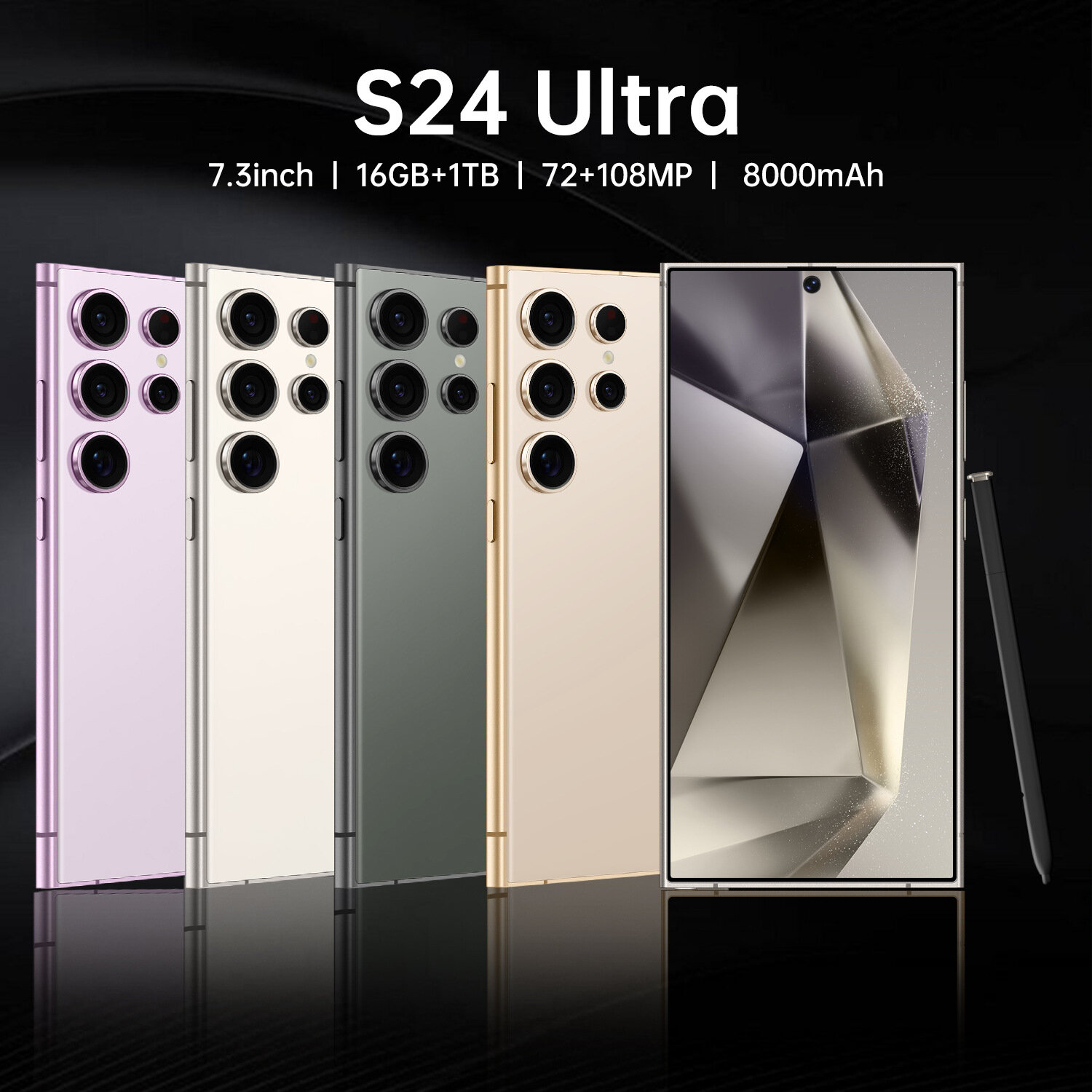 Смартфон S24 Ultra с ультратонким экраном диагональю 7,3", память 16 ГБ и 1 ТБ, черный